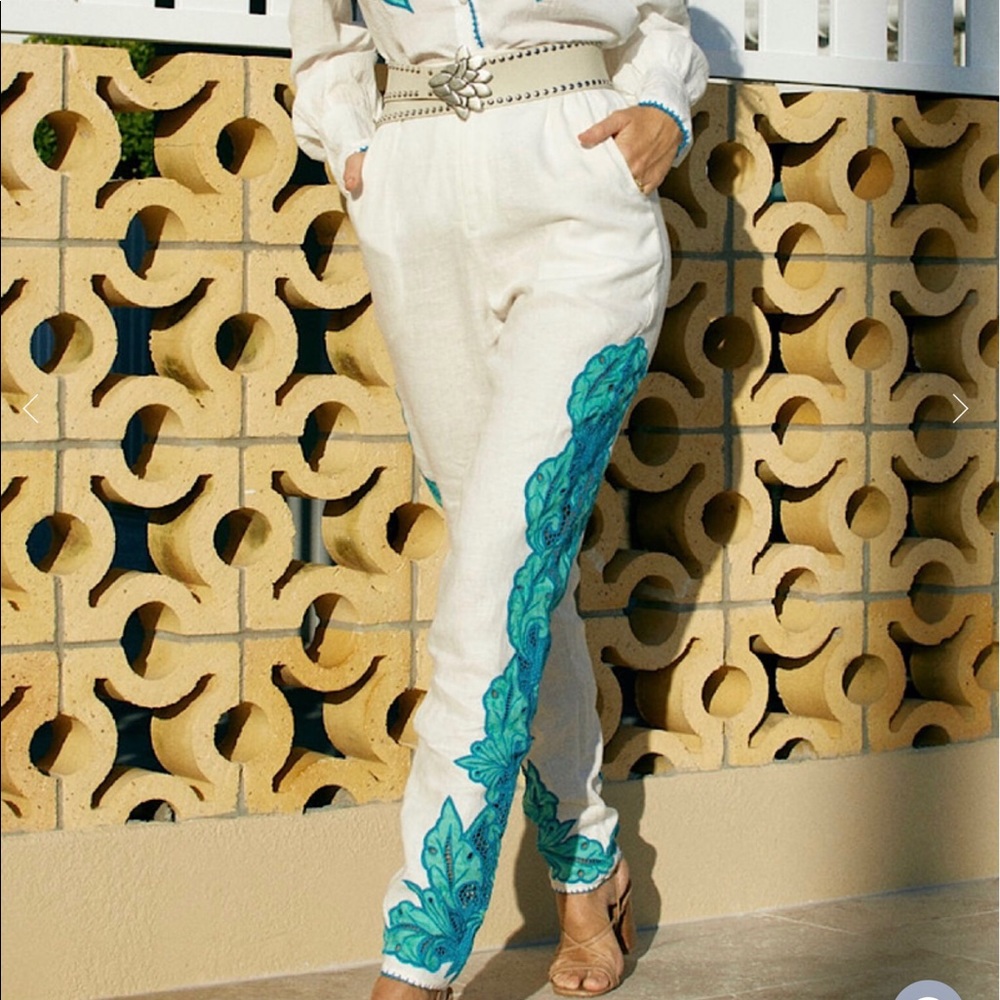 BNWT CU LOVE IS A BUTTERFLY Cutwork Embroidered Linen Pants